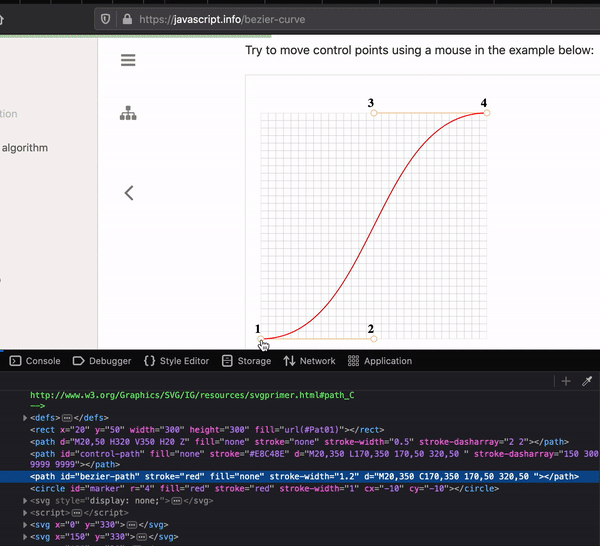 Gif of dragging the handles on the bezier and seeing the changes in the developer tools